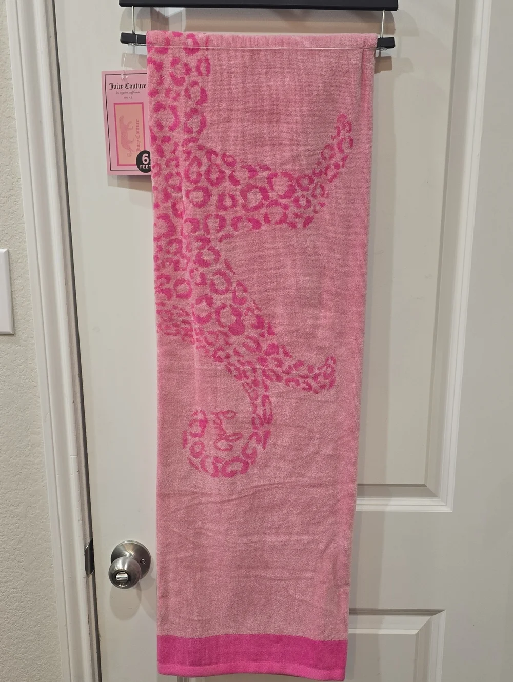 Juicy Couture Home Pink Leopard Logo Panel Oversized Beach Towel